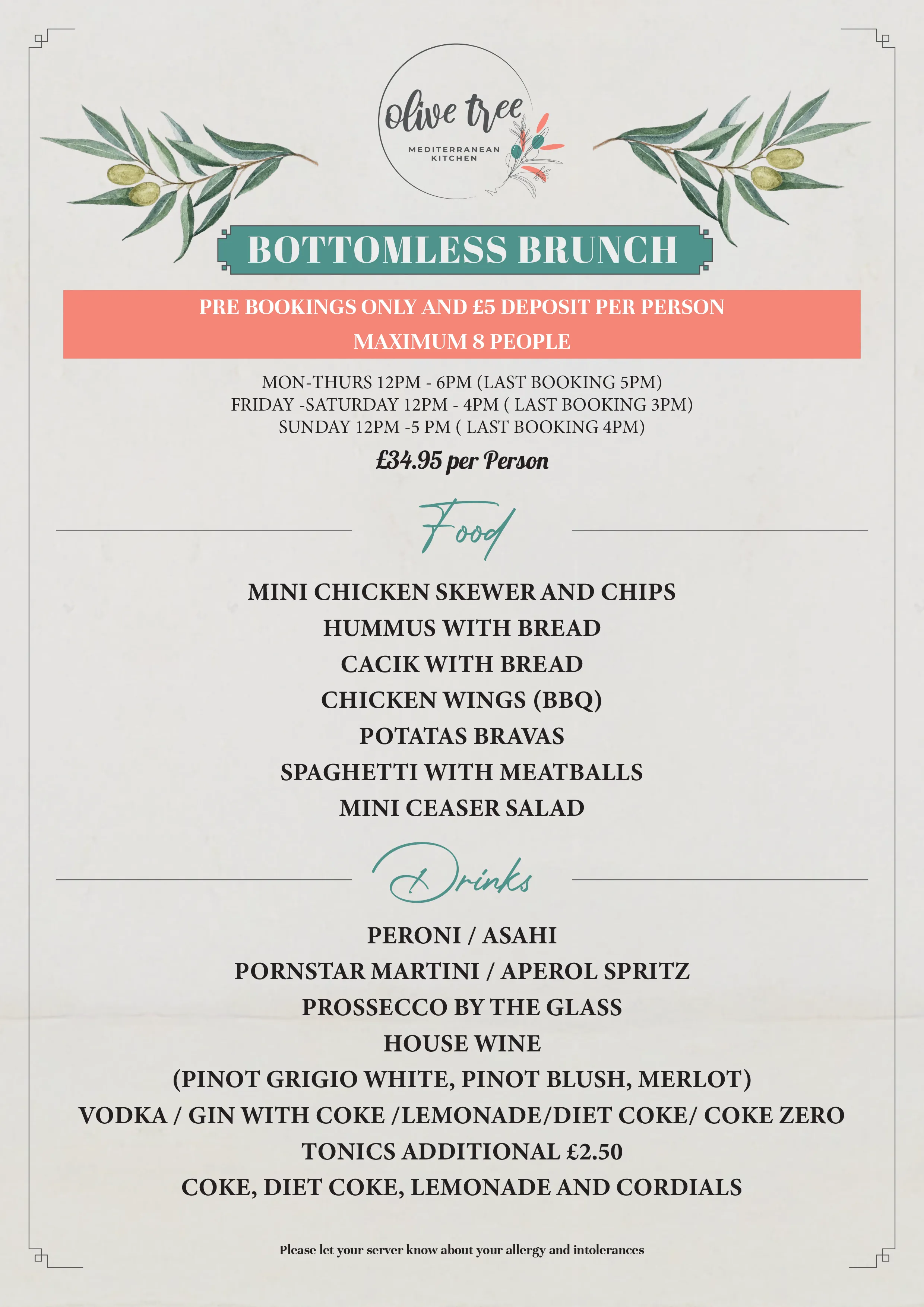 Bottomless Menu